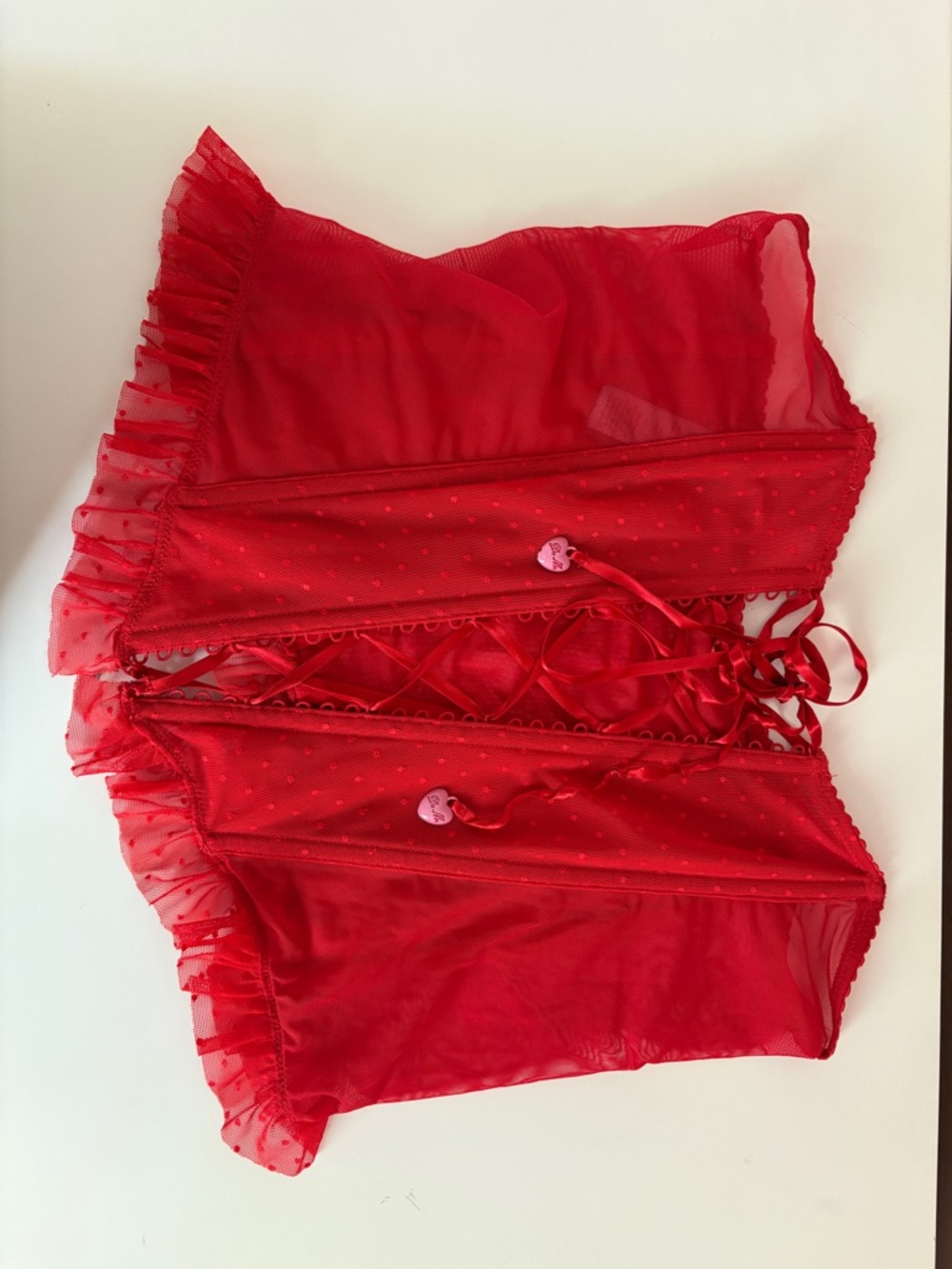 Savage X Fenty Red Lace-Up Mesh Bustier